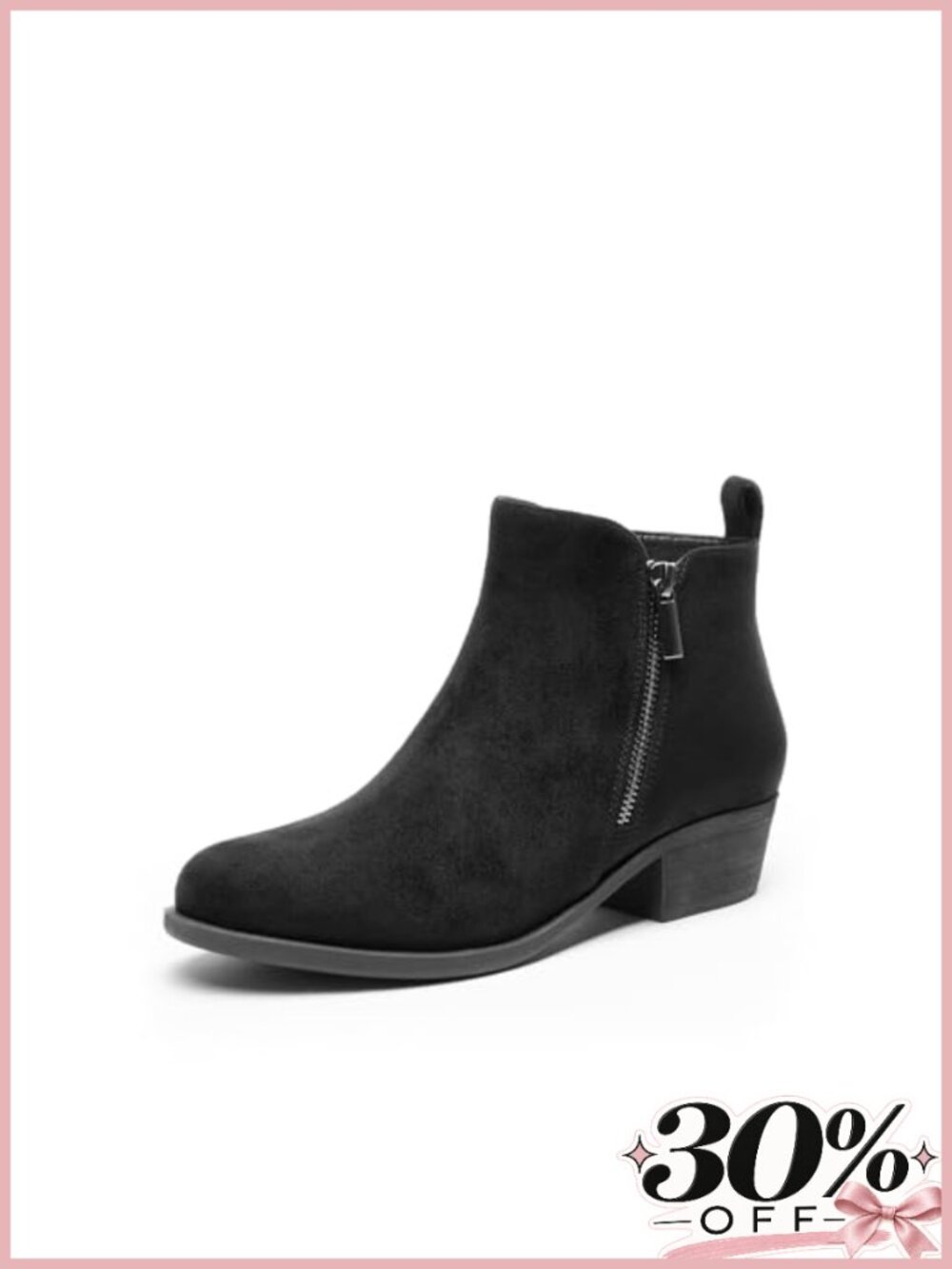 Women's Faux Suede Ankle Boots Low Chunky Heel Side Zip Booties